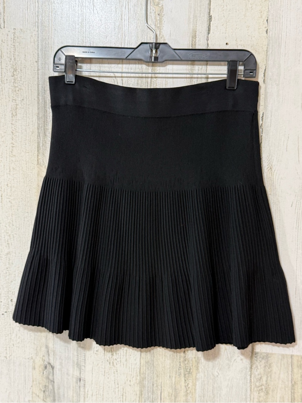 French Connection Black Ribbed Pleated Midi Skirt